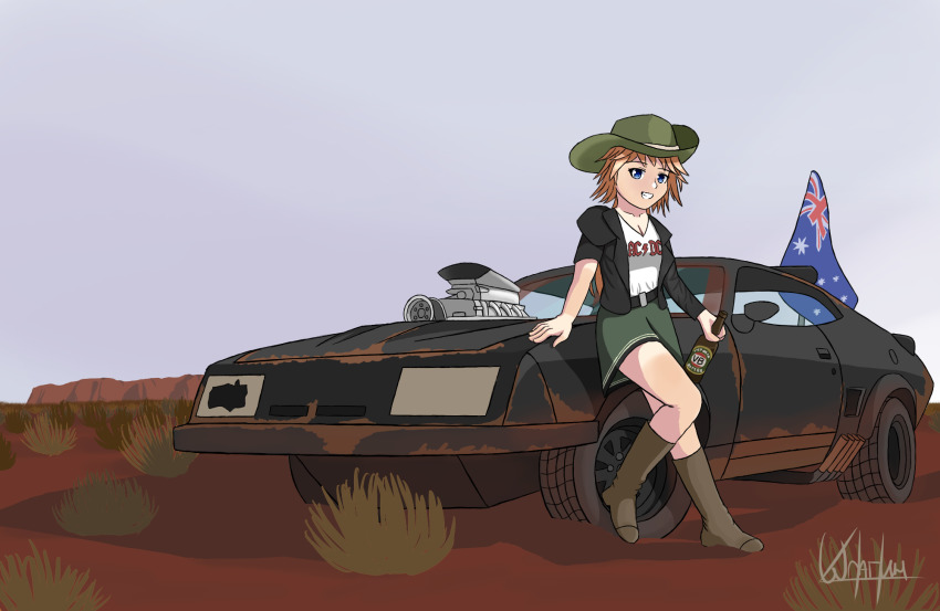 ac/dc, alcohol, australian_flag, beer, blue_eyes, boots, car, desert