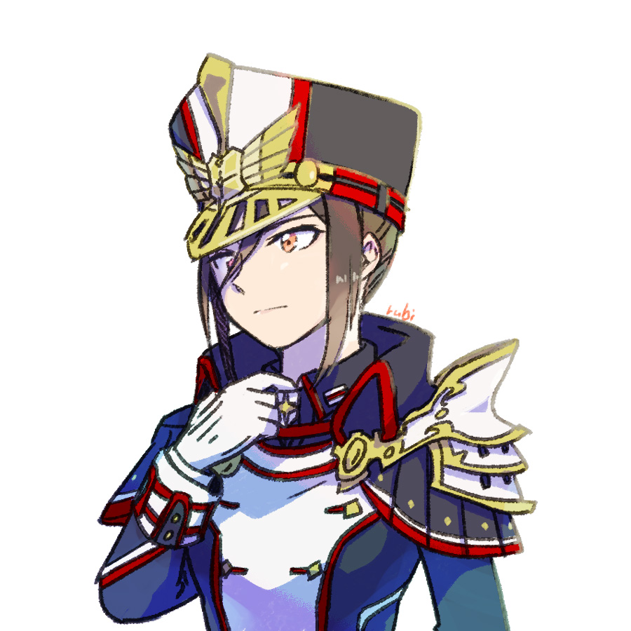 1girl, black_jacket, brown_eyes, brown_hair, closed_mouth, gloves, hair_between_eyes, hat