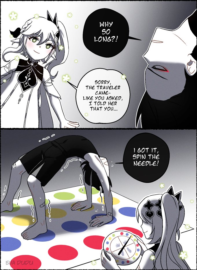 1boy, 1girl, comic, commentary, cross-shaped_pupils, english_commentary, english_text, eva_dudu