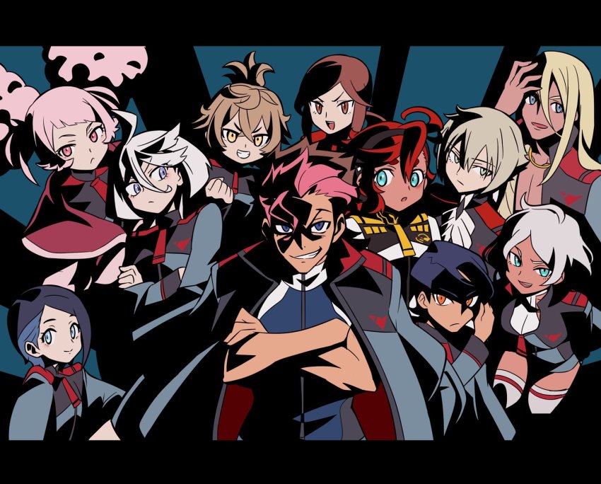 4boys, 6+girls, :o, afro_puffs, annoyed, asticassia_school_uniform, blonde_hair, blue_eyes