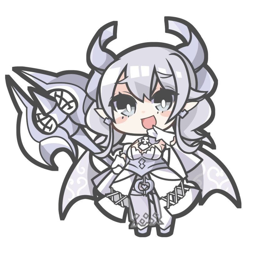 1girl, blush, chibi, demon_girl, demon_horns, demon_wings, dress, duel_monster