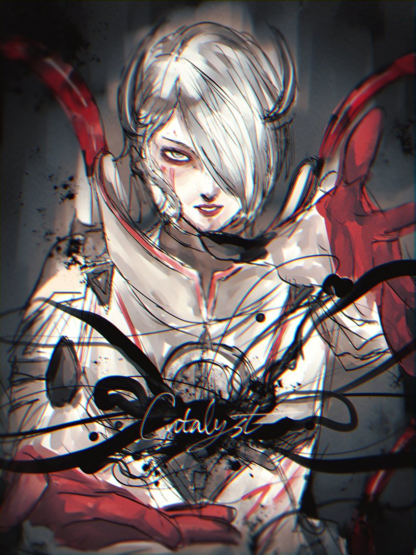 1girl, animification, apex_legends, black_background, blood_moon_catalyst, cable, catalyst_(apex_legends), character_name