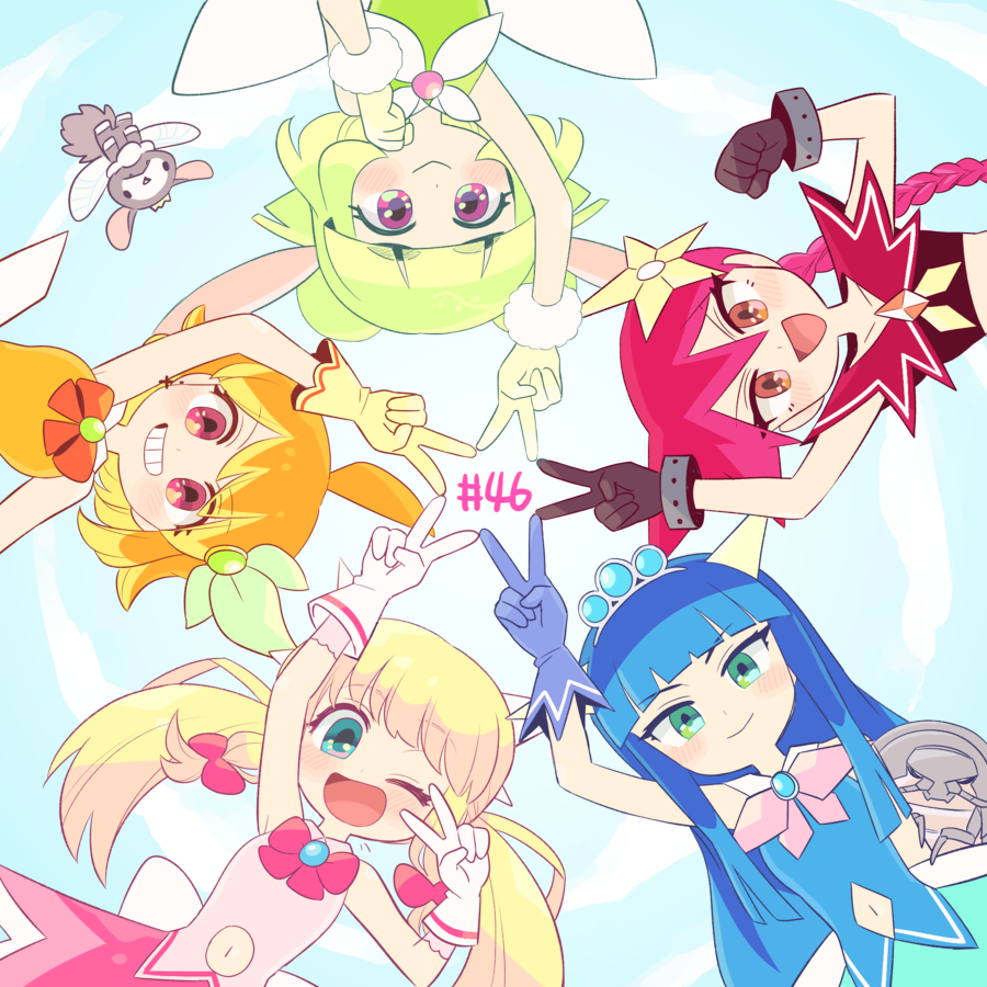 ahoge, aqua_eyes, azuchimomoyama_kurumi, black_gloves, blonde_hair, blue_eyes, blue_gloves, blue_hair