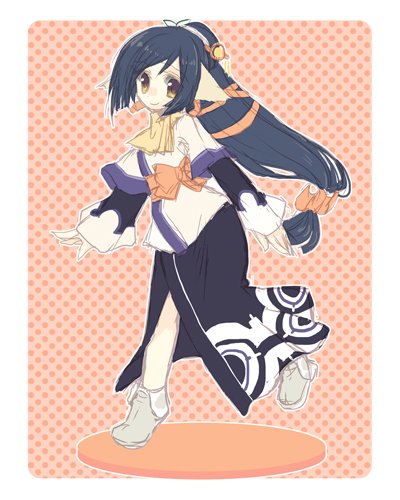 1girl, absurdly_long_hair, ainu_clothes, animal_ears, aquaplus, black_hair, boots, breasts