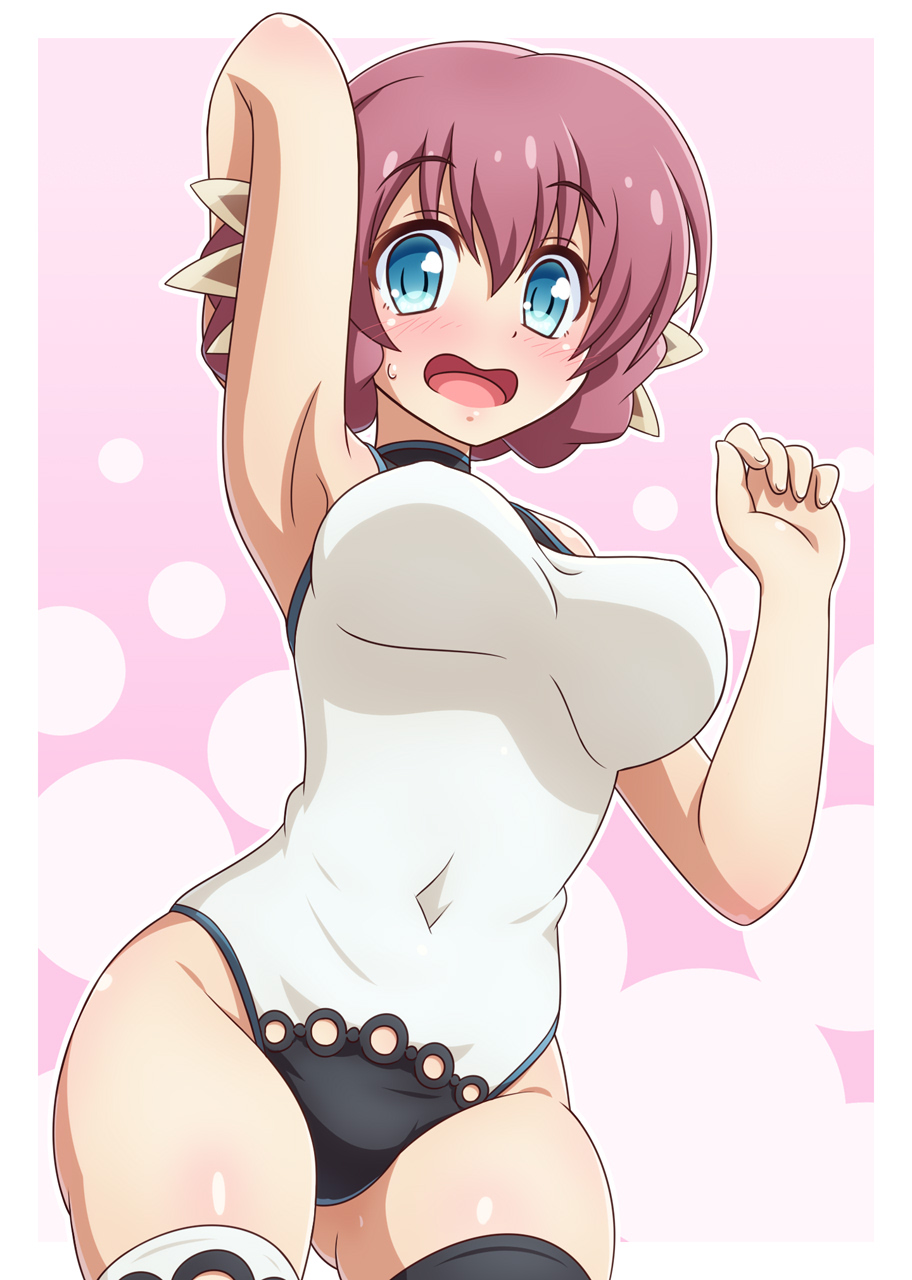 1girl, ainu_clothes, animal_ears, aquaplus, arms_up, ass, bare_arms, bare_shoulders