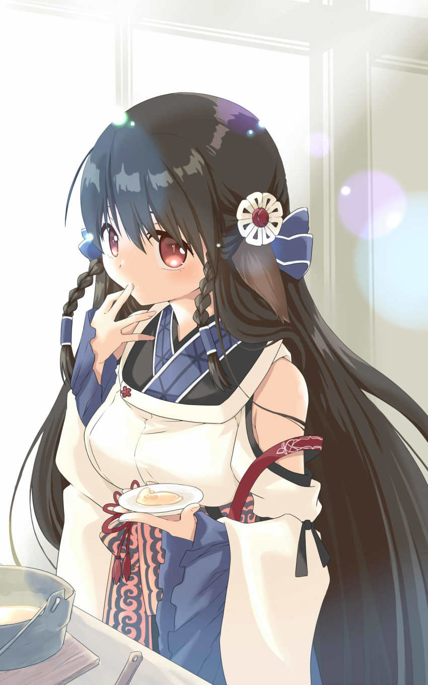 1girl, absurdly_long_hair, ainu_clothes, animal_ears, aquaplus, arm_up, bare_shoulders, braid