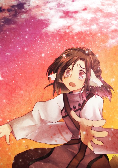 1boy, aiknwuriknru, ainu_clothes, animal_ears, aquaplus, black_hair, braid, crying