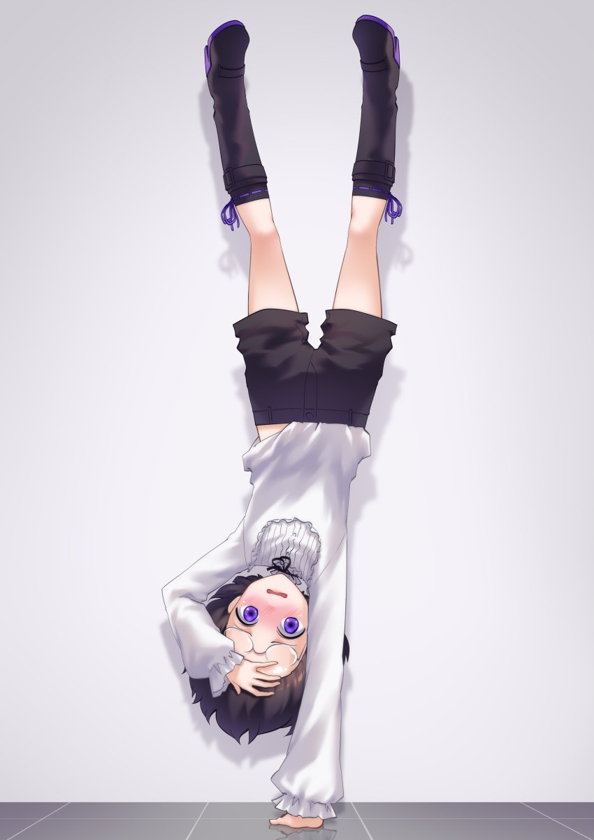 absurdres, black_boots, black_hair, black_pants, black_shorts, boots, flipped_hair, glasses