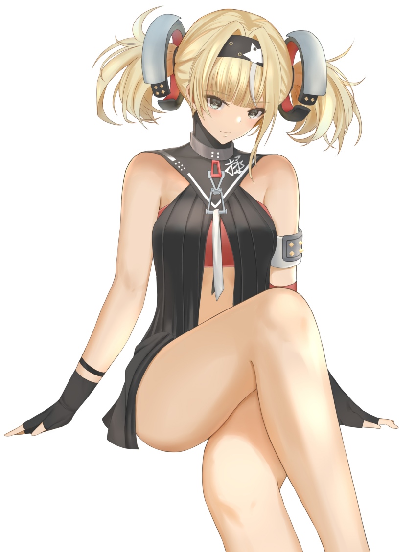 1girl, absurdres, armlet, axicoi, black_eyes, black_gloves, black_hairband, blonde_hair