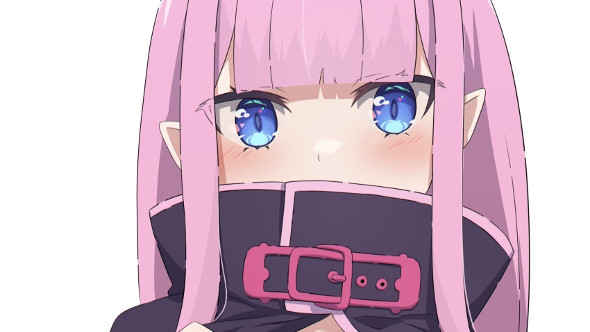 1girl, blue_eyes, blush, commentary_request, covered_mouth, highres, na-suke, pink_hair