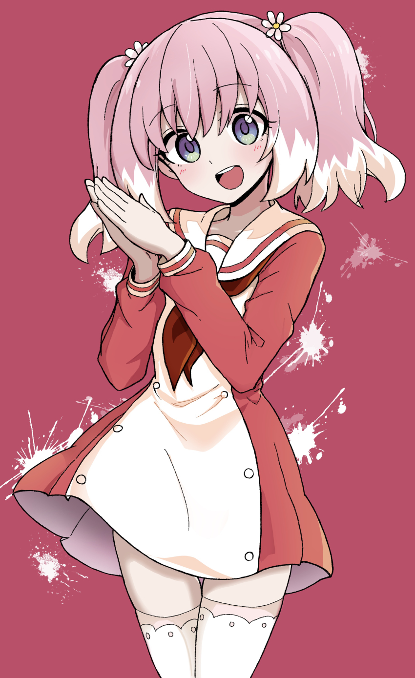 1girl, :d, absurdres, blue_eyes, blush, colored_tips, cowboy_shot, dovepopon