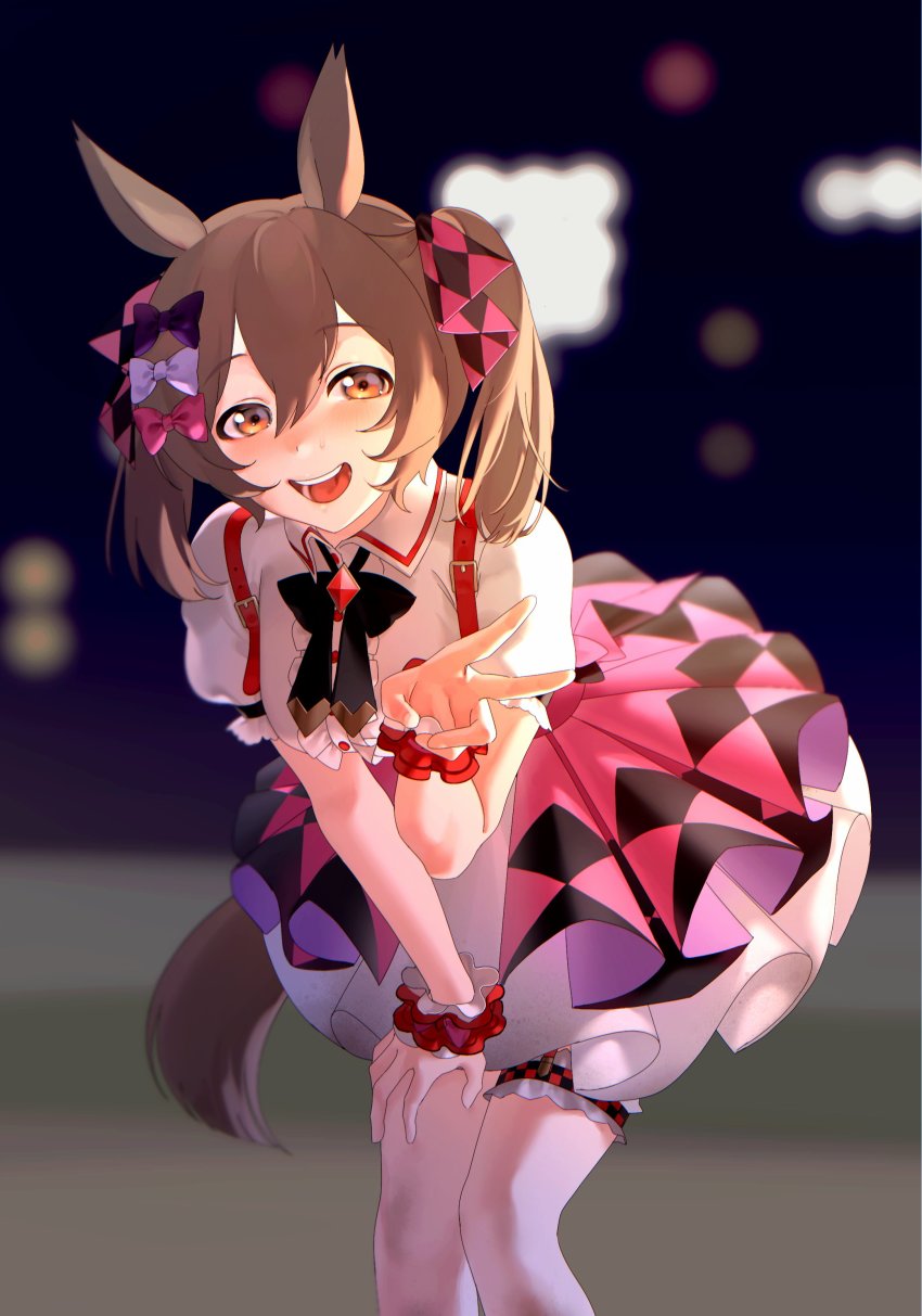 absurdres, animal_ears, blurry, blurry_background, blush, bokeh, bow, bowtie