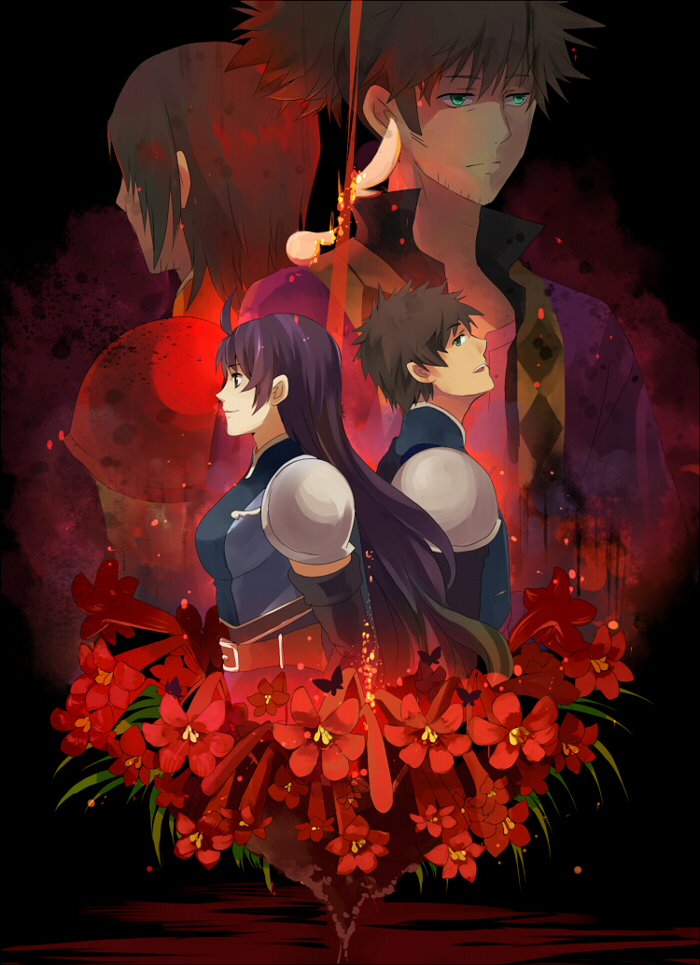 00s, 1boy, 1girl, ahoge, bad_id, bad_pixiv_id, black_hair, casey_(tales)