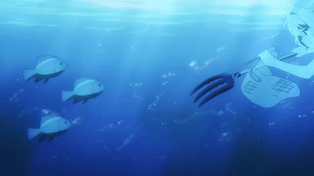 2girls, animated, animated_gif, ass, bikini, blue_hair, breasts, blowing_bubbles