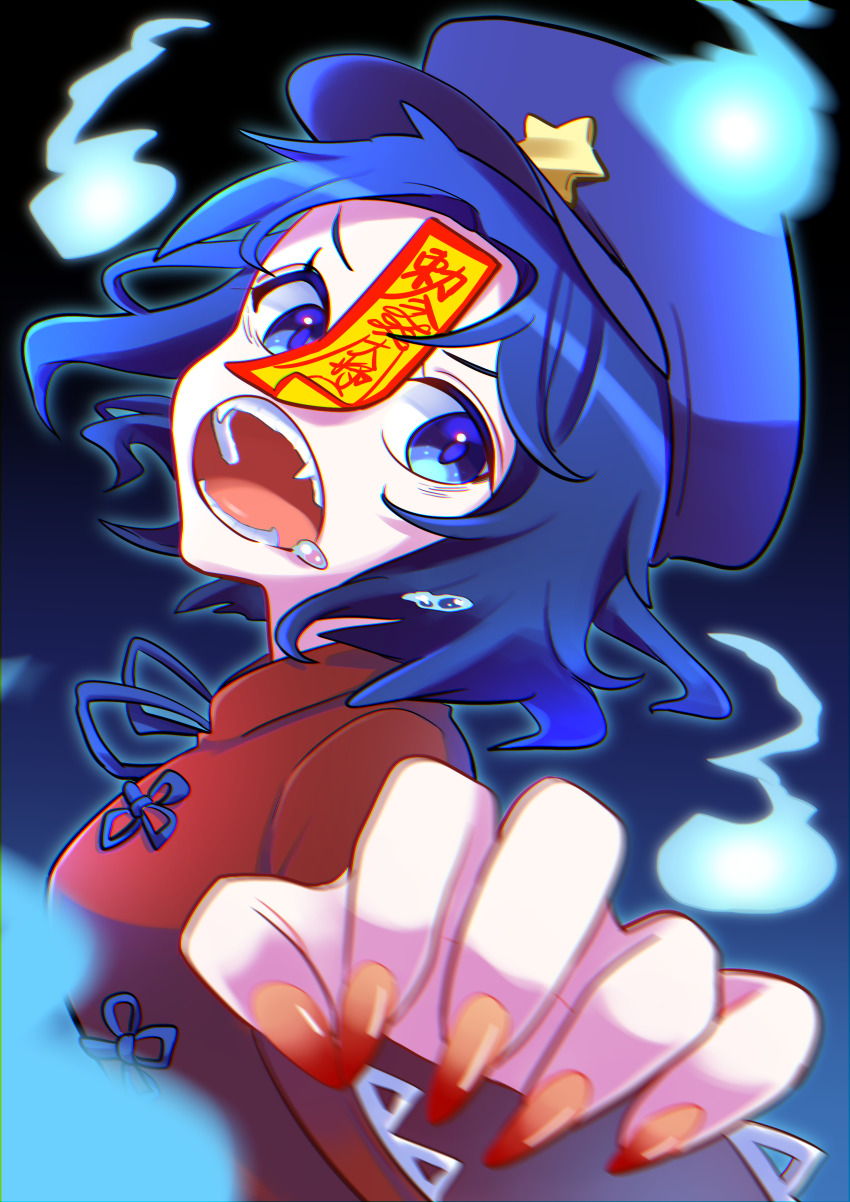 1girl, absurdres, black_skirt, blue_eyes, blue_hair, blue_ribbon, breasts, newsboy_cap