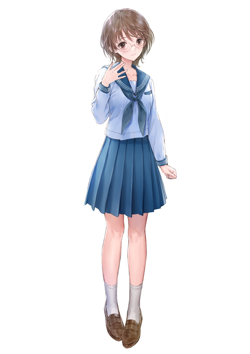 1girl, absurdres, blue_reflection_(series), blue_reflection_ray, blue_reflection_sun, blue_sailor_collar, blue_skirt, brown_footwear