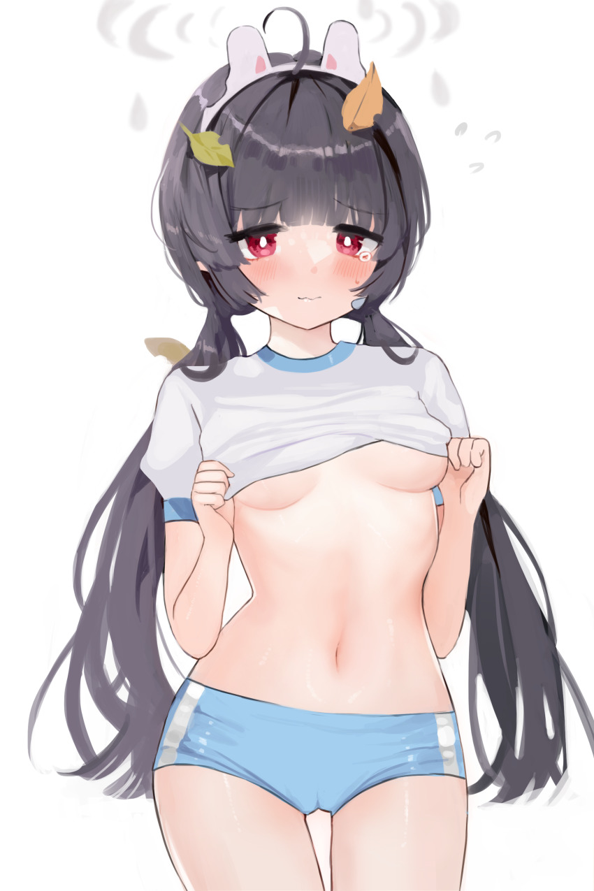 1girl, 3:, absurdres, animal_ears, black_hair, blue_archive, blunt_bangs, blush