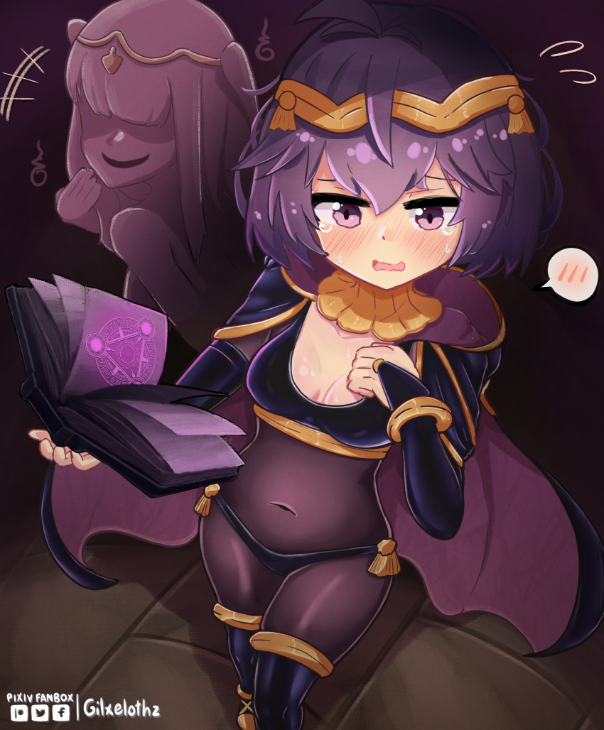 2girls, absurdres, alternate_costume, bernadetta_von_varley, blush, book, breasts, bridal_gauntlets