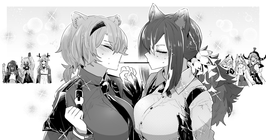 6+girls, absinthe_(arknights), animal_ear_fluff, animal_ears, antlers, arknights, bear_ears, bear_girl