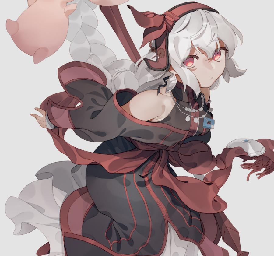 1girl, absurdly_long_hair, ainu_clothes, aquaplus, bare_shoulders, black_dress, braid, breasts