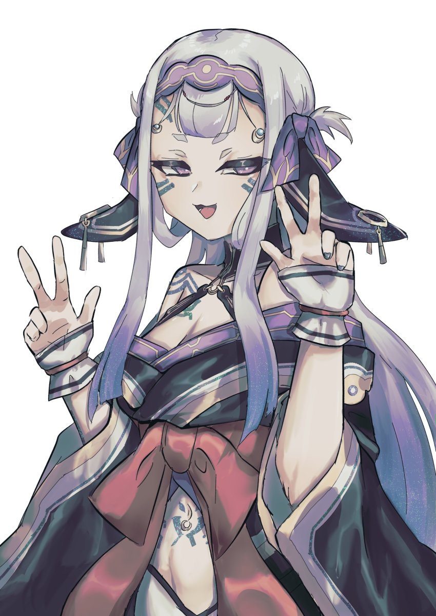 1girl, :3, absurdres, ainu_clothes, animal_ears, aquaplus, arms_up, bare_shoulders