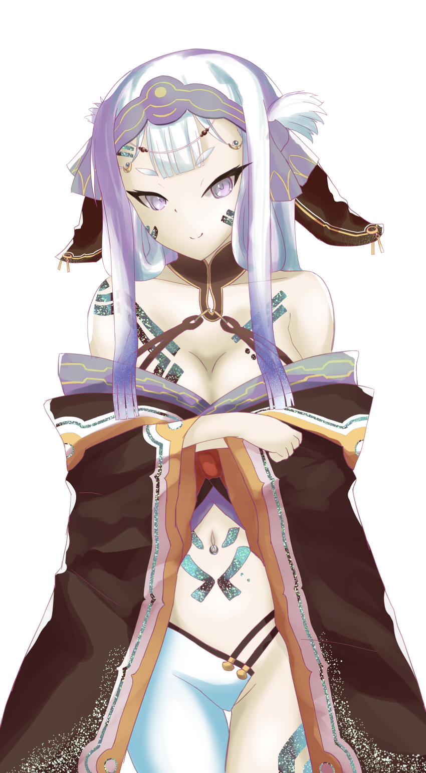 absurdres, animal_ears, aquaplus, bare_shoulders, bloodtypered, breasts, chest_tattoo, cleavage