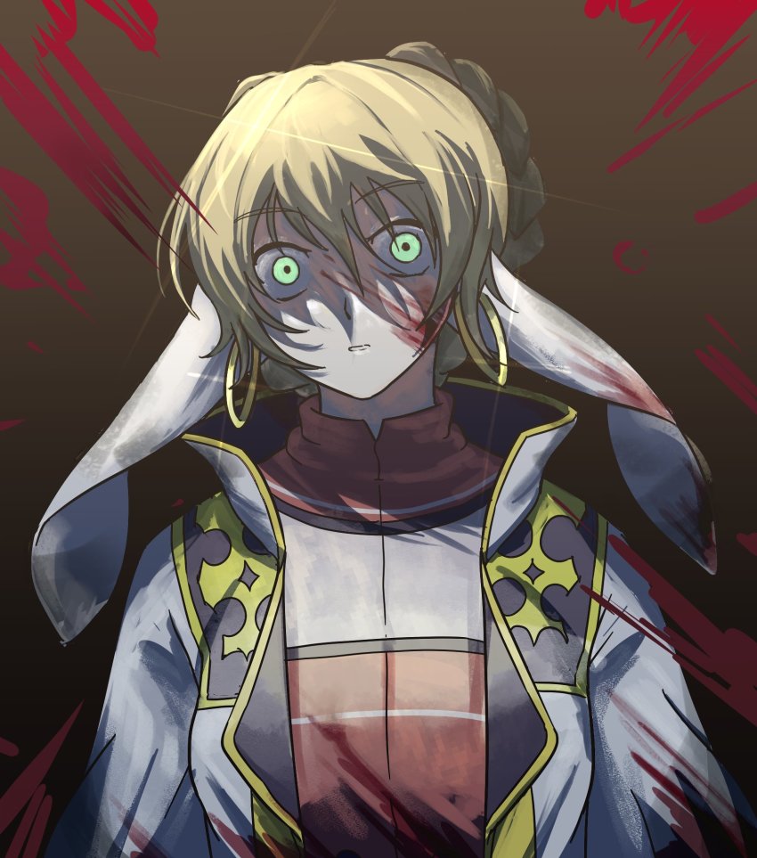 1girl, 8t_if, ainu_clothes, animal_ears, aquaplus, blonde_hair, blood, blood_on_face