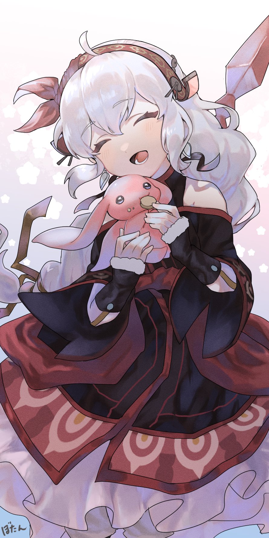 1girl, absurdly_long_hair, ainu_clothes, aquaplus, bare_shoulders, black_dress, black_eyes, blush