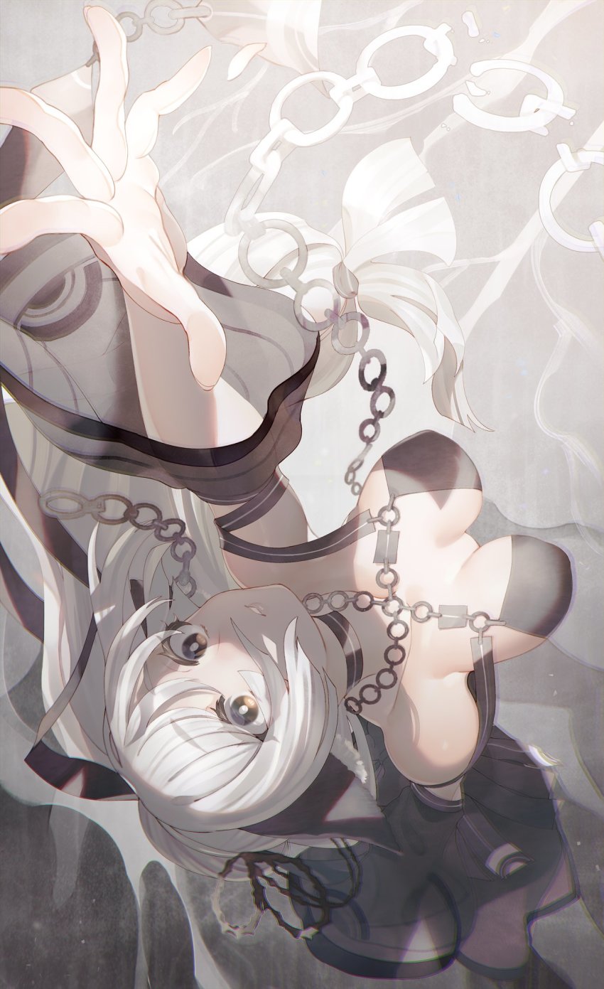 1girl, absurdly_long_hair, animal_ears, aquaplus, arm_up, bare_shoulders, black_dress, breasts