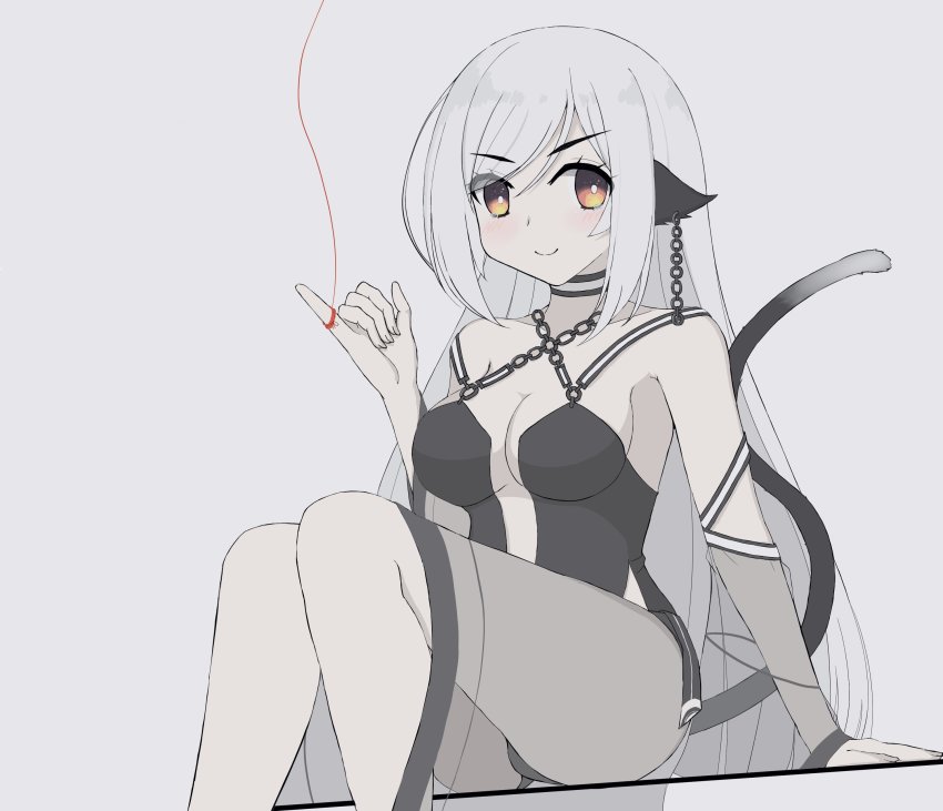 1girl, absurdres, animal_ears, aquaplus, arm_up, black_tail, breasts, bright_pupils