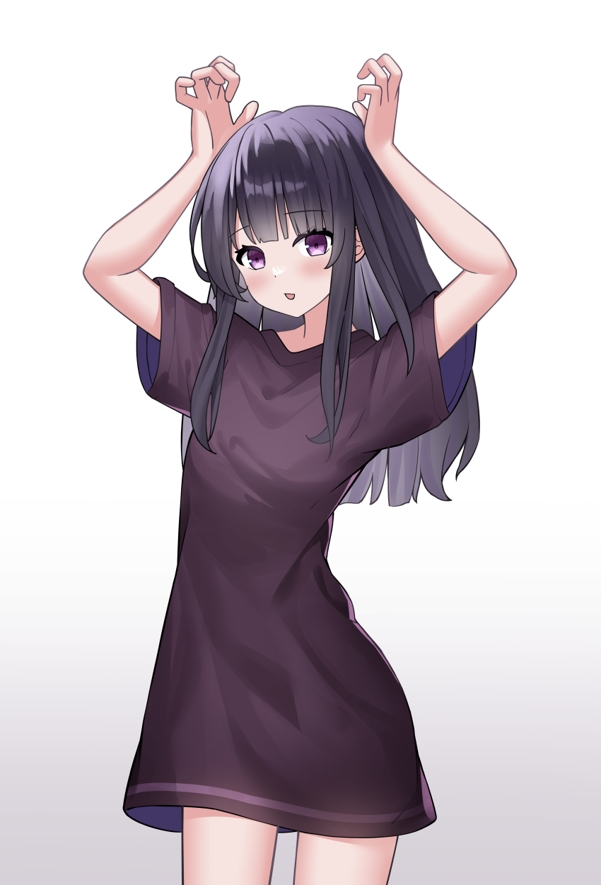 1girl, :d, absurdres, arms_up, bad_id, bad_pixiv_id, black_hair, blush