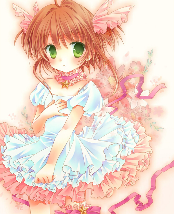1990s_(style), bad_id, bad_pixiv_id, brown_hair, cardcaptor_sakura, cherry_blossoms, child, choker
