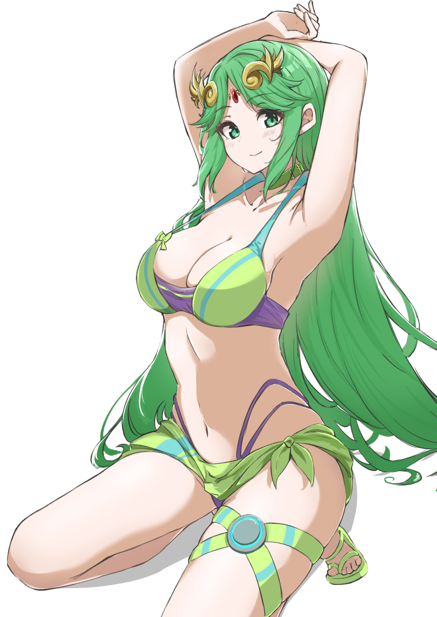 1girl, absurdres, alternate_costume, aotsuba, bikini, breasts, cleavage, green_eyes