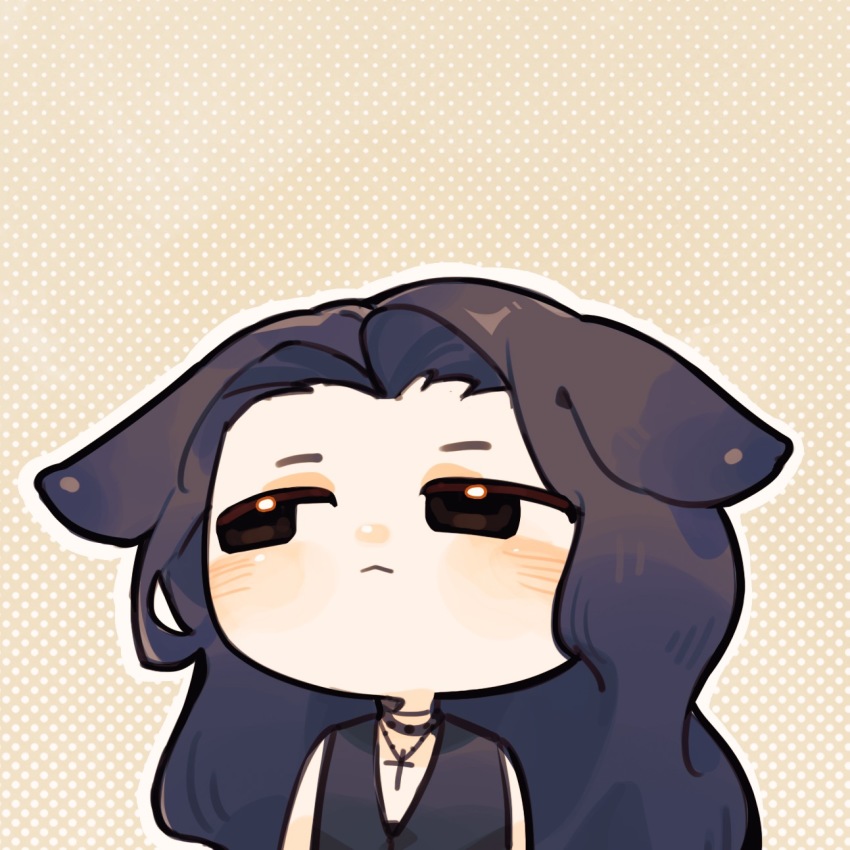 1girl, :<, akechi_(826988799), animal_ears, animification, black_eyes, black_hair, black_vest