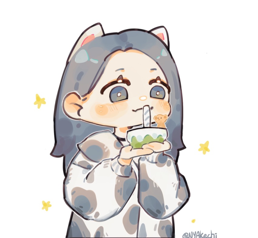 1girl, :3, akechi_(826988799), animal_ears, animal_print, animification, black_choker, black_eyes