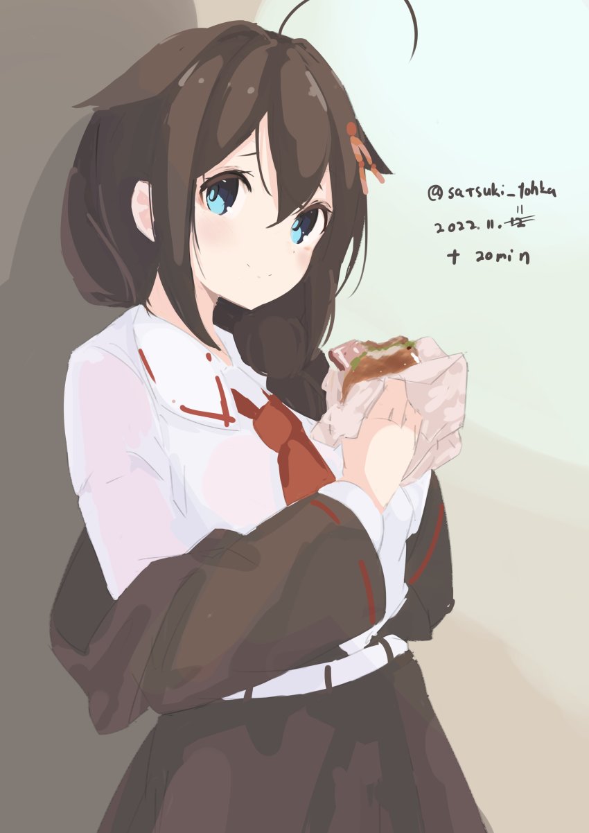 1girl, absurdres, adapted_costume, ahoge, belt, black_hair, black_jacket, black_skirt