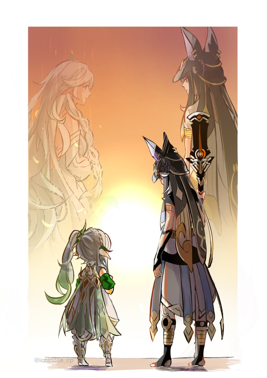 1boy, 1girl, ancient_egyptian_clothes, animal_hood, barefoot, braid, child, commentary_request