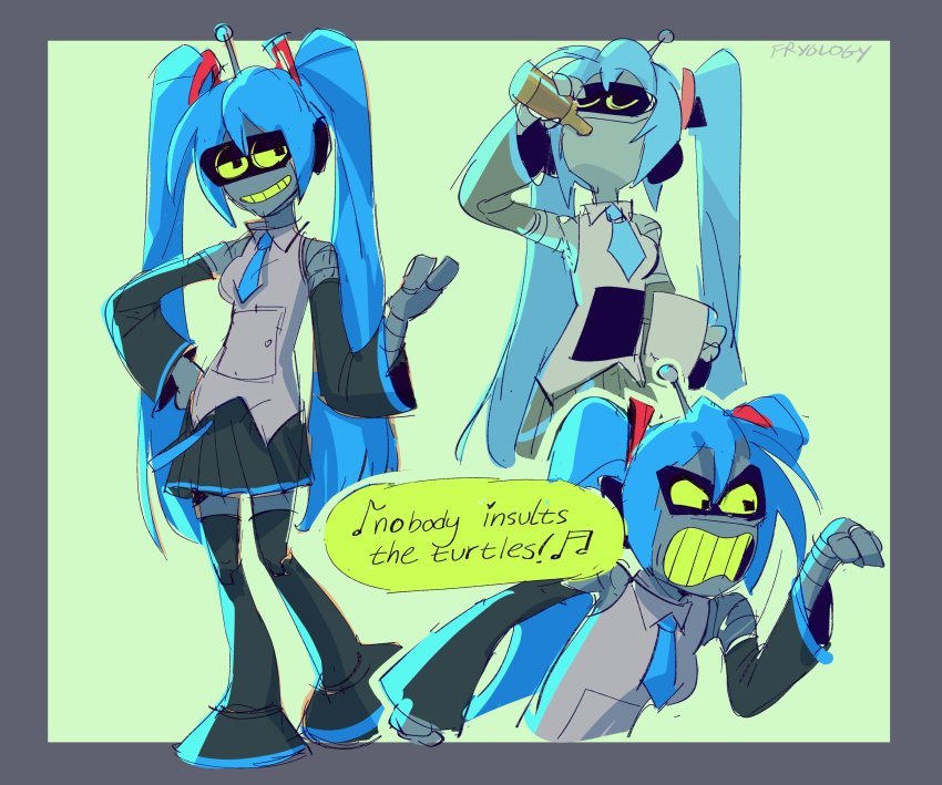 1girl, absurdres, alcohol, alternate_universe, angry, antennae, aqua_hair, artist_name