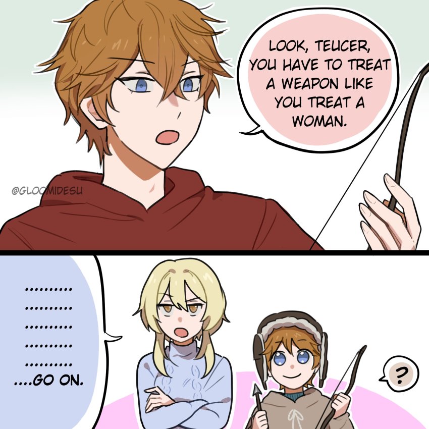 1girl, 2boys, ?, alternate_costume, arrow_(projectile), artist_name, ben_10, ben_10:_alien_force