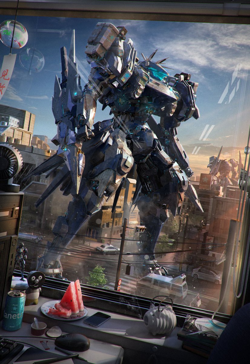 can, car, cellphone, figure, food, fruit, hand_fan, highres