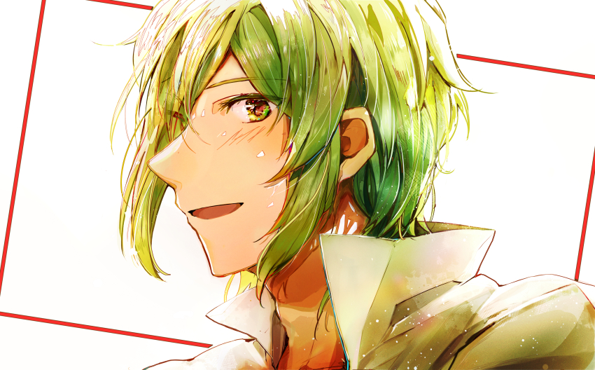 1boy, :o, absurdres, blush, coconoe_(kazura_kuju), green_eyes, green_hair, highres