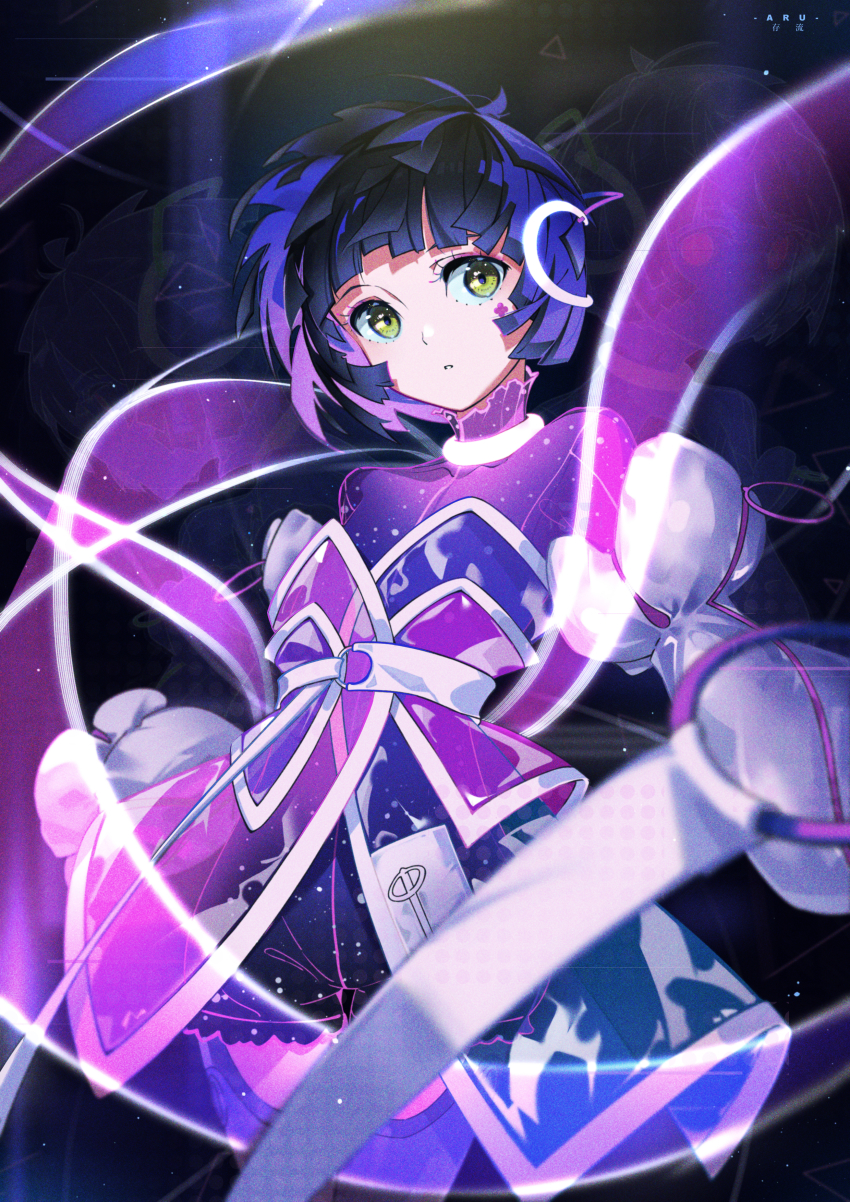 1girl, absurdres, aru_(sinsekai), belt, black_hair, blunt_bangs, blunt_ends, bob_cut