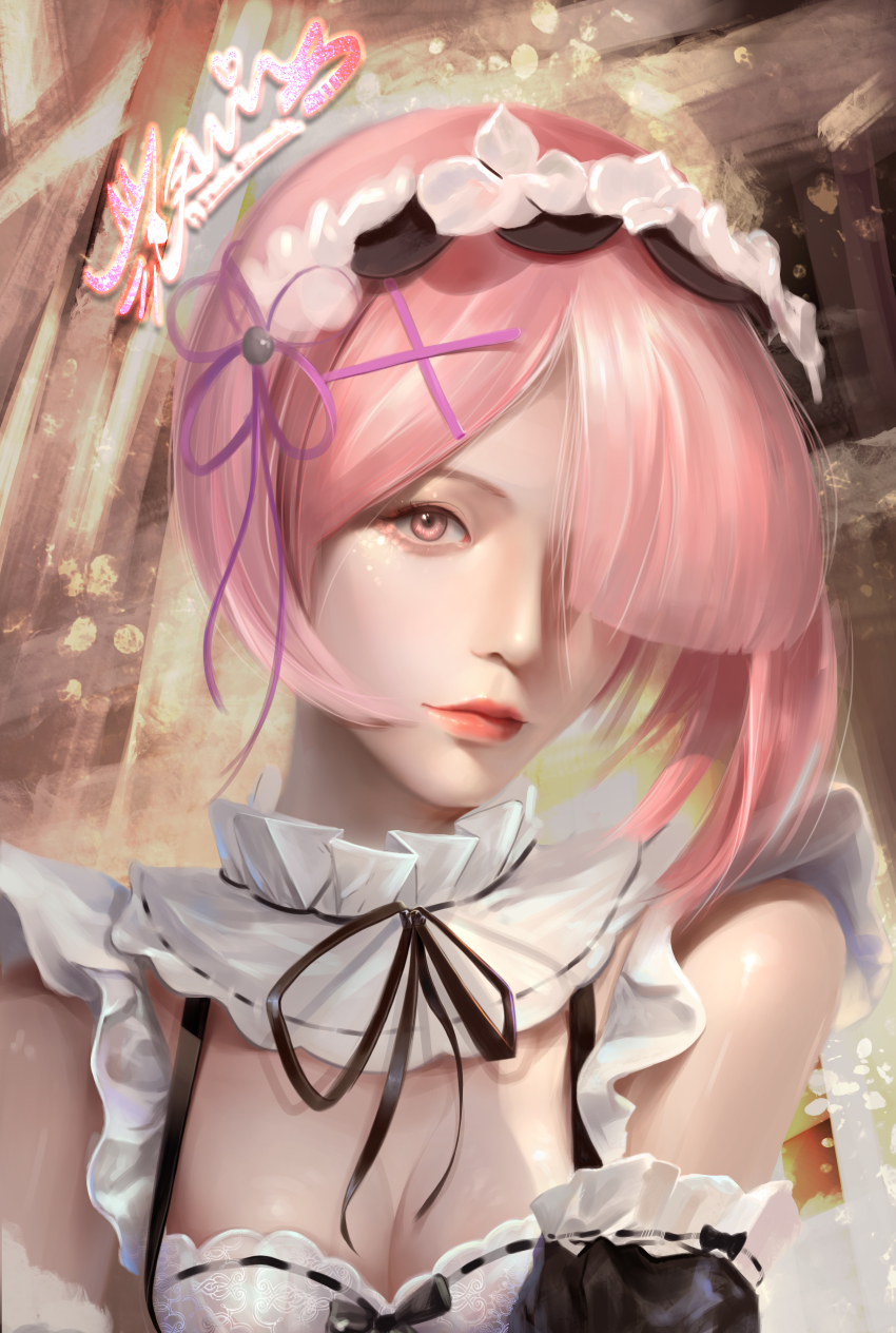 1girl, absurdres, breasts, detached_sleeves, dress, frilled_dress, frilled_sleeves, frills