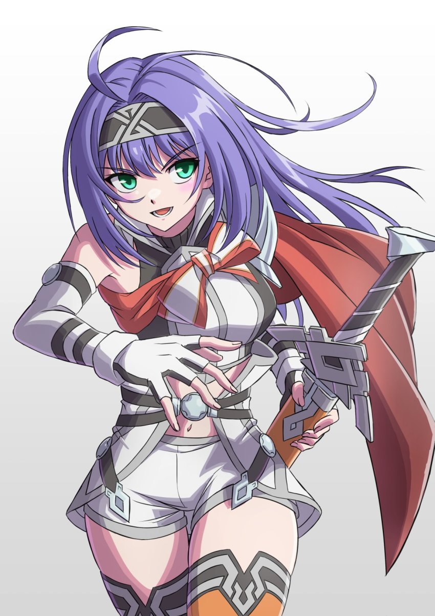 1girl, ahoge, belt_buckle, blue_eyes, blue_hair, breasts, buckle, cape