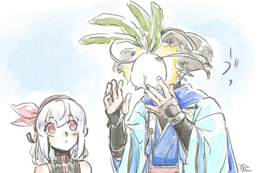 1boy, 1girl, aged_down, ainu_clothes, aquaplus, ass, attack, blue_scarf