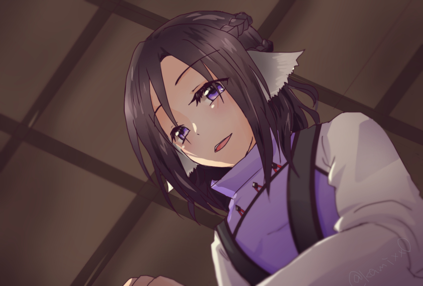 1boy, animal_ears, aquaplus, braid, brown_hair, from_below, highres, kamixx0