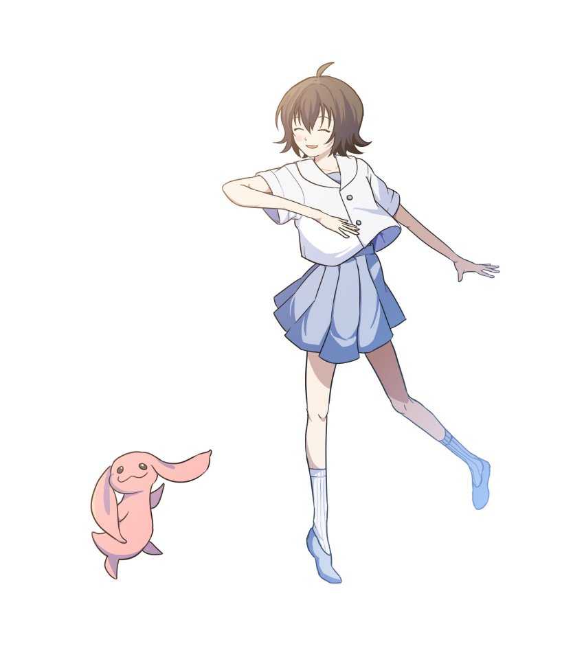 1girl, 8t_if, :3, ahoge, anju_(utawarerumono), aquaplus, black_eyes, breasts