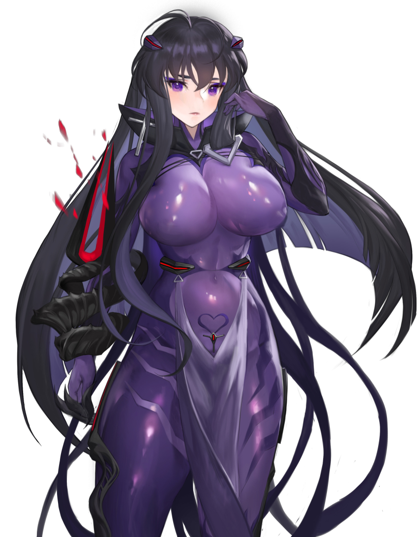 1girl, absurdres, antenna_hair, black_hair, bodysuit, breasts, character_request, claws