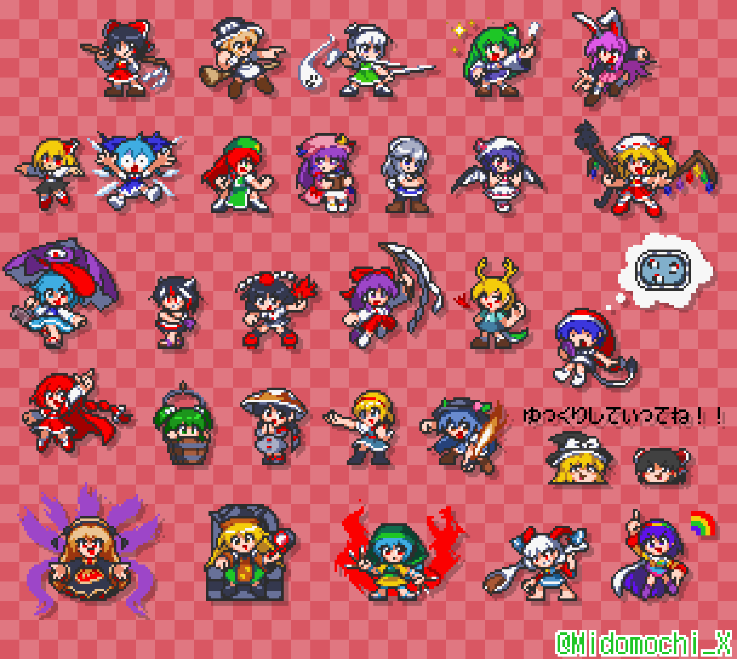 6+girls, ajirogasa, alice_margatroid, animal_ears, bat_wings, beret, black_dress, black_footwear