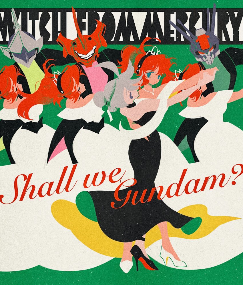 2girls, ahoge, black_dress, blue_eyes, closed_eyes, clothed_robot, dancing, dress